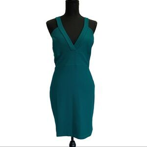 Green sleeveless deep V bodycon mini dress Sz L